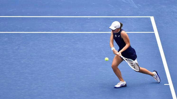 Iga Swiatek of Poland in action during the match against Maria Sakkari of Greece at the J&T Banka Ostrava Open 2021 women s WTA, Tennis Damen indoor tennis tournament in Ostrava, Czech Republic, September 25, 2021. (CTKxPhoto JaroslavxOzana) CTKPhotoP2021092503750  JAO 11