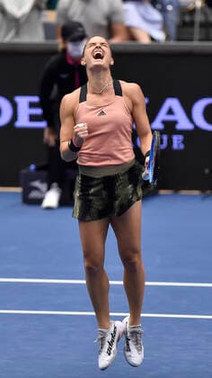 Maria Sakkari of Greece in action during the match against Iga Swiatek of Poland at the J&T Banka Ostrava Open 2021 women s WTA, Tennis Damen indoor tennis tournament in Ostrava, Czech Republic, September 25, 2021. (CTKxPhoto JaroslavxOzana) CTKPhotoP2021092504320  JAO 18