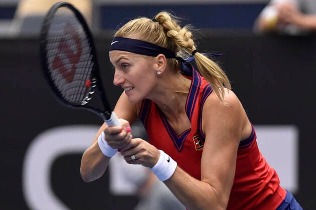 Czech Petra Kvitova in action during the match against Anett Kontaveit of Estonia at the J&T Banka Ostrava Open 2021 women s WTA, Tennis Damen indoor tennis tournament in Ostrava, Czech Republic, September 25, 2021. (CTKxPhoto JaroslavxOzana) CTKPhotoP2021092505524  JAO 39