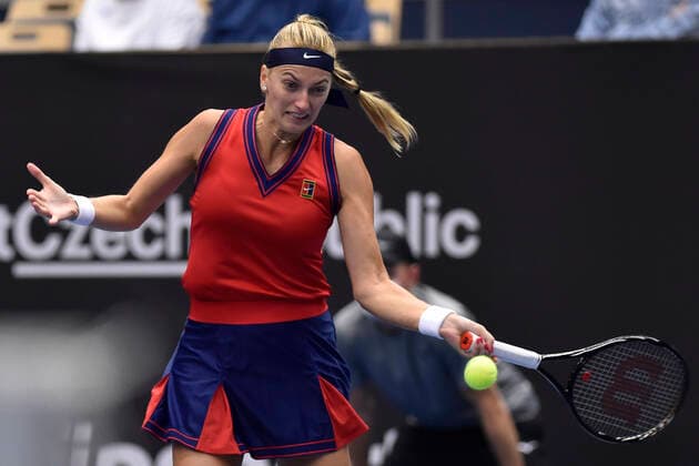 Czech Petra Kvitova in action during the match against Anett Kontaveit of Estonia at the J&T Banka Ostrava Open 2021 women s WTA, Tennis Damen indoor tennis tournament in Ostrava, Czech Republic, September 25, 2021. (CTKxPhoto JaroslavxOzana) CTKPhotoP2021092505526  JAO 40