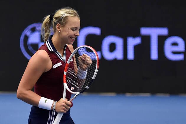 Anett Kontaveit of Estonia in action during the match against Czech Petra Kvitova at the J&T Banka Ostrava Open 2021 women s WTA, Tennis Damen indoor tennis tournament in Ostrava, Czech Republic, September 25, 2021. (CTKxPhoto JaroslavxOzana) CTKPhotoP2021092505053  JAO 26