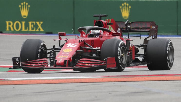 SOCHI, RUSSIA â€“ SEPTEMBER 26, 2021: Scuderia Ferrari F1 Team driver Charles Leclerc of Monaco competes in the 2021 Formula One Russian Grand Prix race, at the Sochi Autodrom racing circuit. Sergei Fadeichev TASS  TS112101