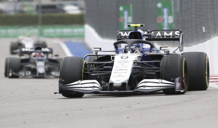 SOCHI, RUSSIA â€“ SEPTEMBER 26, 2021: Williams Racing F1 Team driver Nicholas Latifi of Canada competes in the 2021 Formula One Russian Grand Prix race, at the Sochi Autodrom racing circuit. Sergei Fadeichev TASS  TS112111