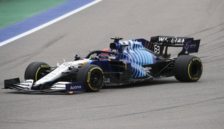 SOCHI, RUSSIA â€“ SEPTEMBER 26, 2021: Williams Racing F1 Team driver George Russell of the United Kingdom competes in the 2021 Formula One Russian Grand Prix race, at the Sochi Autodrom racing circuit. Sergei Fadeichev TASS  TS112117