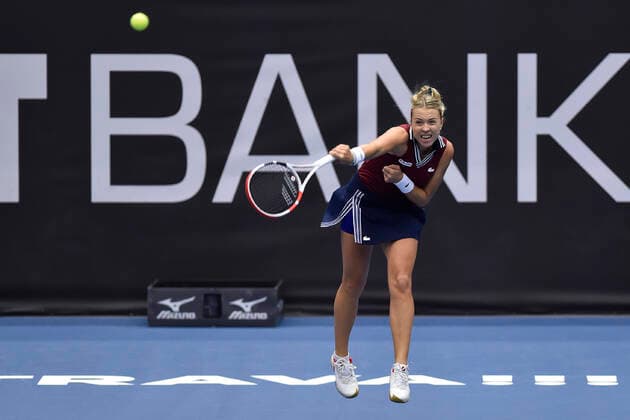 Anett Kontaveit of Estonia in action during the final match against Maria Sakkari of Greece at the J&T Banka Ostrava Open 2021 women s WTA, Tennis Damen indoor tennis tournament in Ostrava, Czech Republic, September 26, 2021. (CTKxPhoto JaroslavxOzana) CTKPhotoP2021092604392  JAO 01