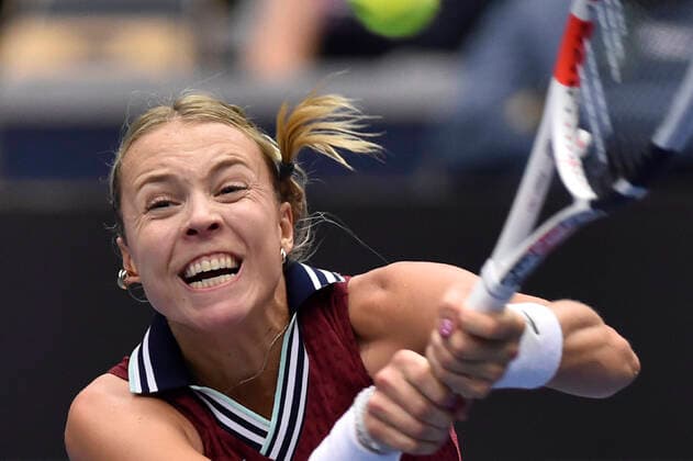 Anett Kontaveit of Estonia in action during the final match against Maria Sakkari of Greece at the J&T Banka Ostrava Open 2021 women s WTA, Tennis Damen indoor tennis tournament in Ostrava, Czech Republic, September 26, 2021. (CTKxPhoto JaroslavxOzana) CTKPhotoP2021092604517  JAO 09