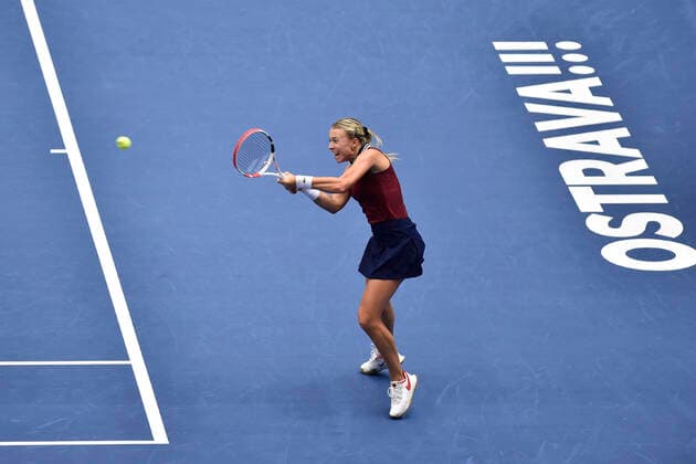 Sport Bilder des Tages Anett Kontaveit of Estonia in action during the final match against Maria Sakkari of Greece at the J&T Banka Ostrava Open 2021 women s WTA, Tennis Damen indoor tennis tournament in Ostrava, Czech Republic, September 26, 2021. (CTKxPhoto JaroslavxOzana) CTKPhotoP2021092604568  JAO 12