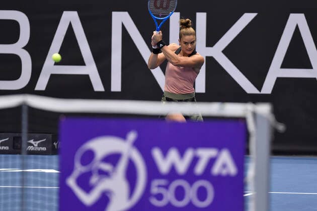 Maria Sakkari of Greece in action during the final match against Anett Kontaveit of Estonia at the J&T Banka Ostrava Open 2021 women s WTA, Tennis Damen indoor tennis tournament in Ostrava, Czech Republic, September 26, 2021. (CTKxPhoto JaroslavxOzana) CTKPhotoP2021092604470  JAO 08