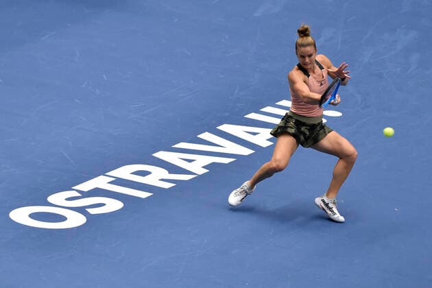 Maria Sakkari of Greece in action during the final match against Anett Kontaveit of Estonia at the J&T Banka Ostrava Open 2021 women s WTA, Tennis Damen indoor tennis tournament in Ostrava, Czech Republic, September 26, 2021. (CTKxPhoto JaroslavxOzana) CTKPhotoP2021092604520  JAO 11
