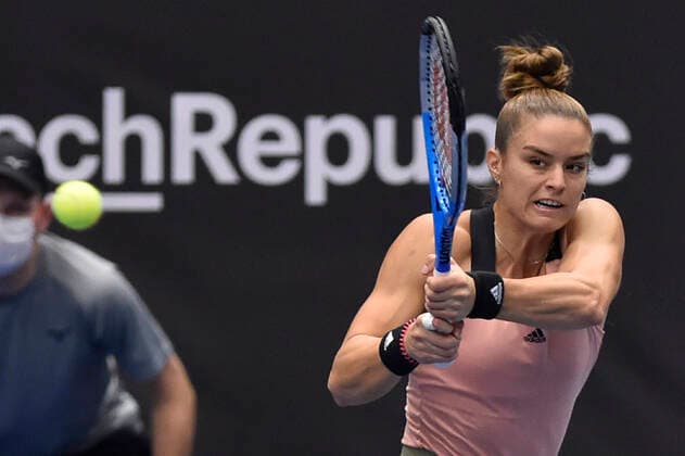 Maria Sakkari of Greece in action during the final match against Anett Kontaveit of Estonia at the J&T Banka Ostrava Open 2021 women s WTA, Tennis Damen indoor tennis tournament in Ostrava, Czech Republic, September 26, 2021. (CTKxPhoto JaroslavxOzana) CTKPhotoP2021092604609  JAO 14