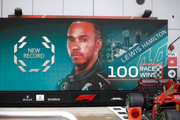 100th win of 44 Lewis Hamilton GBR, Mercedes AMG Petronas F1 Team , F1 Grand Prix of Russia at Sochi Autodrom on September 26, 2021 in Sochi, Russia Photo by HOCH ZWEI Sochi Russia