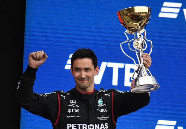 6660223 26.09.2021 Mercedes AMG Petronas representative reacts during an award ceremony for the race of the 2021 Formula One Russian Grand Prix at the Sochi Autodrom in Sochi, Russia. Vladimir Astapkovich Sputnik Russia Motor Formula 1  498fa1efcc32f97b