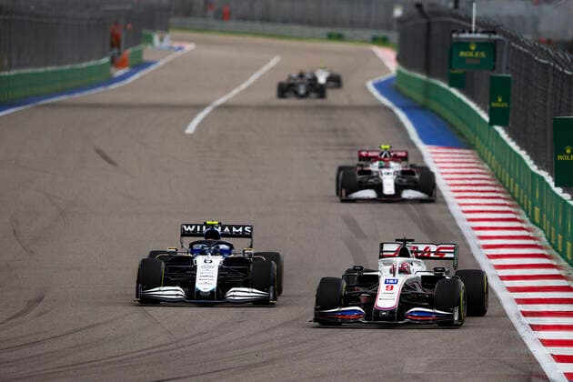 6 Nicholas Latifi CAN, Williams Racing , 9 Nikita Mazepin RUS, Haas F1 Team , F1 Grand Prix of Russia at Sochi Autodrom on September 26, 2021 in Sochi, Russia Photo by HOCH ZWEI Sochi Russia