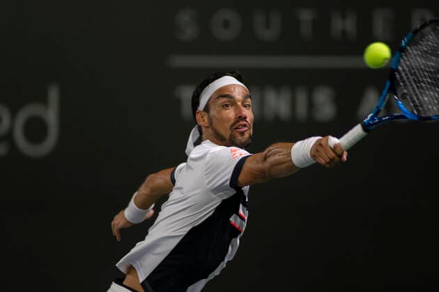 September 28, 2021, San Diego, California, USA: FABIO FOGNINI of Italy returns the ball to American Brandon Nakashima during the San Diego Open tennis tournament. San Diego USA - ZUMAb202 20210928_znp_b202_007 Copyright: xDavidxBarakx