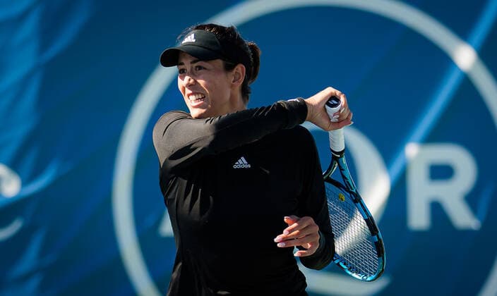 September 28, 2021, CHICAGO, UNITED STATES: Garbine Muguruza of Spain in action during the first round of the 2021 Chicago Fall Tennis Classic WTA, Tennis Damen 500 tennis tournament against Ann Li of United States CHICAGO UNITED STATES - ZUMAa181 20210928_zaa_a181_206 Copyright: xRobxPrangex