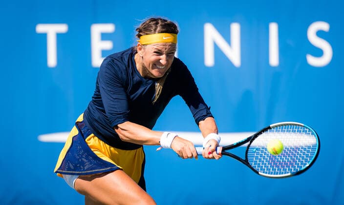 September 28, 2021, CHICAGO, UNITED STATES: Victoria Azarenka of Belarus in action during the first round of the 2021 Chicago Fall Tennis Classic WTA, Tennis Damen 500 tennis tournament against Shuai Zhang of China CHICAGO UNITED STATES - ZUMAa181 20210928_zaa_a181_182 Copyright: xRobxPrangex
