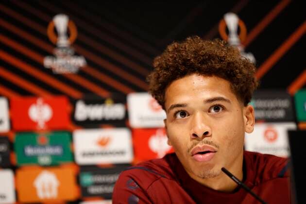 ANTWERPEN, BELGIUM - SEPTEMBER 29 : Manuel Benson forward of Antwerp FC during the press conference, PK, Pressekonferenz and training session the day before the Europa League Group D game between Royal Antwerp and Eintracht Frankfurt on September 29, 2021 in Antwerpen, Belgium, 29 09 2021 ( Antwerp FC v Eintracht Frankfurt - Europa League Day_1 PhotoNews Panoramic 