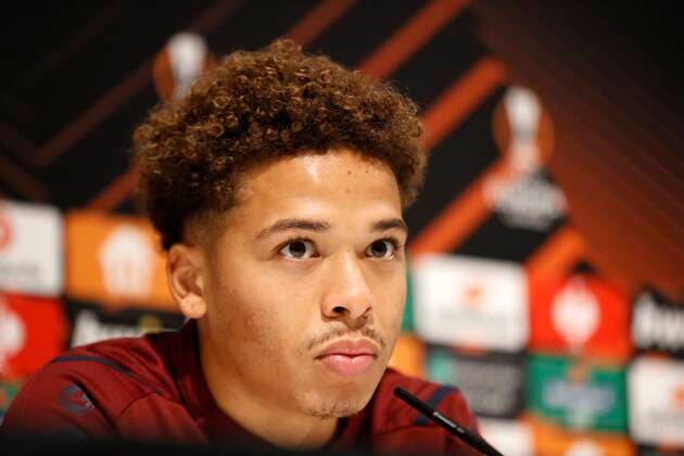 ANTWERPEN, BELGIUM - SEPTEMBER 29 : Manuel Benson forward of Antwerp FC during the press conference, PK, Pressekonferenz and training session the day before the Europa League Group D game between Royal Antwerp and Eintracht Frankfurt on September 29, 2021 in Antwerpen, Belgium, 29 09 2021 ( Antwerp FC v Eintracht Frankfurt - Europa League Day_1 PhotoNews Panoramic 