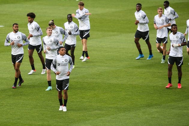 FOOTBALL - Players of FC Midtjylland, during a training session before the Europa League match with SC Braga. Estadio Muncipal de Braga, Portugal, 29th September 2021. Photo: IMAGO Pedro Benavente - PUBXNOTXINXPORTUGAL PEDRO BENAVENTE