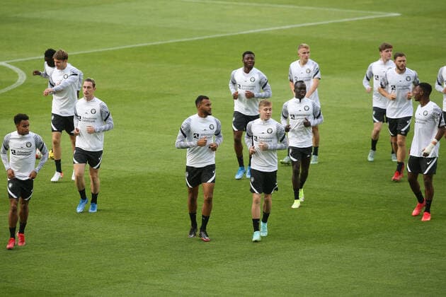 FOOTBALL - Players of FC Midtjylland, during a training session before the Europa League match with SC Braga. Estadio Muncipal de Braga, Portugal, 29th September 2021. Photo: IMAGO Pedro Benavente - PUBXNOTXINXPORTUGAL PEDRO BENAVENTE
