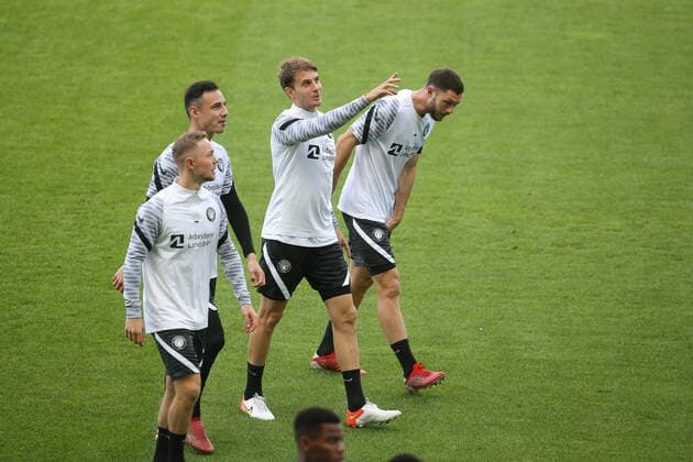 FOOTBALL - Players of FC Midtjylland, during a training session before the Europa League match with SC Braga. Estadio Muncipal de Braga, Portugal, 29th September 2021. Photo: IMAGO Pedro Benavente - PUBXNOTXINXPORTUGAL PEDRO BENAVENTE