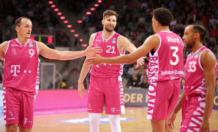 Karsten Tadda, Leon Kratzer, Tyson Ward, Parker Jackson Cartwright Telekom Baskets Bonn vs ratiopharm Ulm easyCredit BBL 1 Bundesliga , 2021 2022 season , Main Round 2 Matchday