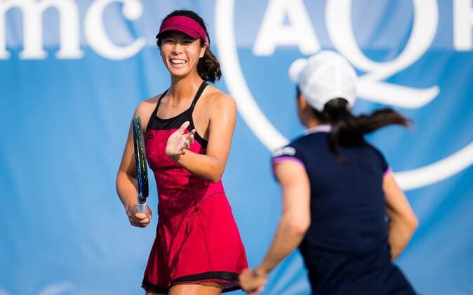 Mandatory Credit: Photo by Rob Prange Shutterstock (12471256v) Shuko Aoyama & Ena Shibahara of Japan playing doubles at the 2021 Chicago Fall Tennis Classic WTA, Tennis Damen 500 tennis tournament Chicago Fall Tennis Classic 2021, Tennis, Chicago, USA - 30 Sep 2021 Chicago Fall Tennis Classic 2021, Tennis, Chicago, USA - 30 Sep 2021  Copyright: xRobxPrange Shutterstockx 12471256v