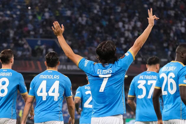 Italy: Europa League football match SSC Napoli vs Spartak Mosca SSC Napoli s Macedonian midfielder Eljif Elmas celebrates after scoring a goal during the UEFA Europa League first round day three Group C football match between SSC Napoli and Spartak Mosca at the Diego Armando Maradona Stadium in Naples, southern Italy, on September 30, 2021. DSCF0385 Copyright: xAntonioxBalascox
