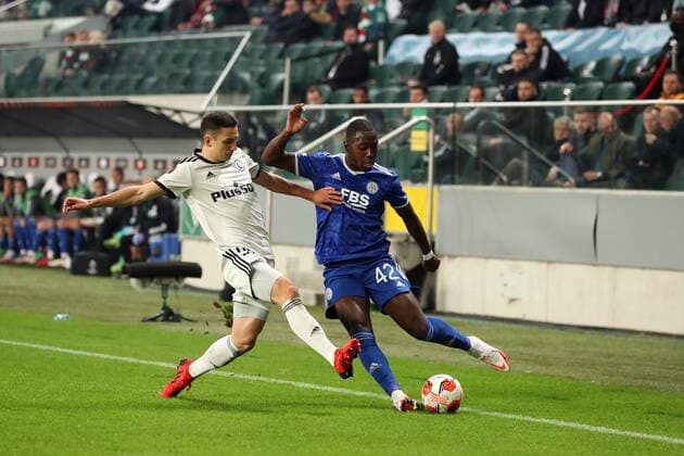 WARSZAWA 30.09.2021 MECZ 2. KOLEJKA GRUPA C LIGA EUROPY SEZON 2021 22 --- UEFA EUROPA LEAGUE GROUP C MATCH IN WARSAW: LEGIA WARSZAWA - LEICESTER CITY FC BARTOSZ SLISZ BOUBAKARY SOUMARE FOT. PIOTR KUCZA FOTOPYK NEWSPIX.PL --- Newspix.pl  210930PYK0013