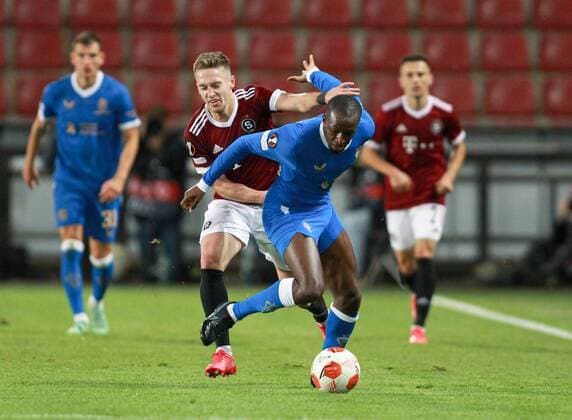 Mandatory Credit: Photo by Milan Kammermayer Shutterstock (12516383av) Glen Kamara of Rangers and Tomas Wiesner of Sparta Prague Sparta Prague v Rangers, UEFA Europa League Group A, Football, Generali Arena, Prague, Czech Republic - 30 Sep 2021 Sparta Prague v Rangers, UEFA Europa League Group A, Football, Generali Arena, Prague, Czech Republic - 30 Sep 2021 Copyright: xMilanxKammermayer Shutterstockx 12516383av