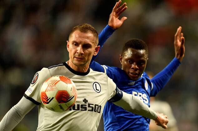 Mandatory Credit: Photo by Maciej Gillert Shutterstock (12516542ad) Artur Jedrzejczyk of Legia Warsaw and Patson Daka of Leicester City Legia Warsaw v Leicester City, UEFA Europa League, Group C, Football, Marshall Jozef Pilsudski Municipal Stadium, Warsaw, Poland - 30 Sep 2021 EDITORIAL USE ONLY No use with unauthorised audio, video, data, fixture lists, club league logos or live services. Online in-match use limited to 120 images, no video emulation. No use in betting, games or single club league player publications. Legia Warsaw v Leicester City, UEFA Europa League, Group C, Football, Marshall Jozef Pilsudski Municipal Stadium, Warsaw, Poland - 30 Sep 2021 EDITORIAL USE ONLY No use with unauthorised audio, video, data, fixture lists, club league logos or live services. Online in-match use limited to 120 images, no video emulation. No use in betting, games or single club league player publications. Copyright: xMaciejxGillert Shutterstockx 12516542ad