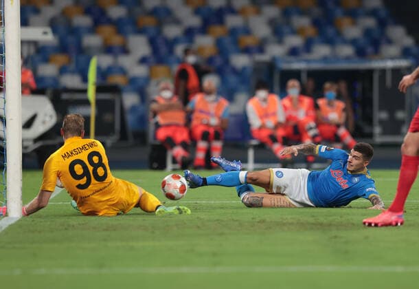Photo Alessandro Garofalo LaPresse September 30, 2020 Naples, Italy soccer Napoli vs Spartak Mosca - Europa League 2021 2022 - Diego Armando Maradona stadium. In the pic: Giovanni Di Lorenzo (SSC Napoli); Aleksandr Maksimenko (FC Spartak Mosca);  Copyright: xAlessandroxGarofalo LaPressex