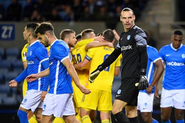 GENK, BELGIUM - SEPTEMBER 30 : Maarten Vandevoordt goalkeeper of KRC Genk during the UEFA Europa League Group stage H match between KRC Genk and Dinamo Zagreb on September 30, 2021 in Genk, Belgium, 30 09 2021 ( KRC Genk v Dinamo Zagreb - UEFA Europa League PhotoNews Panoramic 