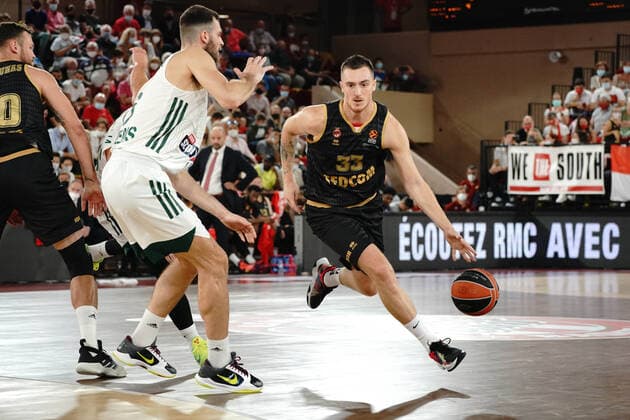 Danilo Andjusic (AS Monaco) - Giorgos Papagiannis (Panathinaikos) BASKETBALL : Monaco vs Panathinaikos - Euroligue - Monaco - 30 09 2021 NorbertScanella Panoramic 