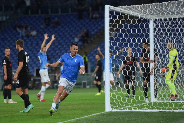Soccer, europa league match , SS Lazio v Lokomotiv Moscow Patric of SS Lazio celebrate after score the goal during the Europa League match between SS Lazio v Lokomotiv Moscow at Olimpico stadium in Rome, Italy, September 30, 2021. Imago-Images Emmefoto Copyright: xImago-Images Emmefotox