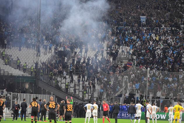 match arrete cause supporters FOOTBALL : OM vs Galatasaray - 30 09 2021 Mao Panoramic 