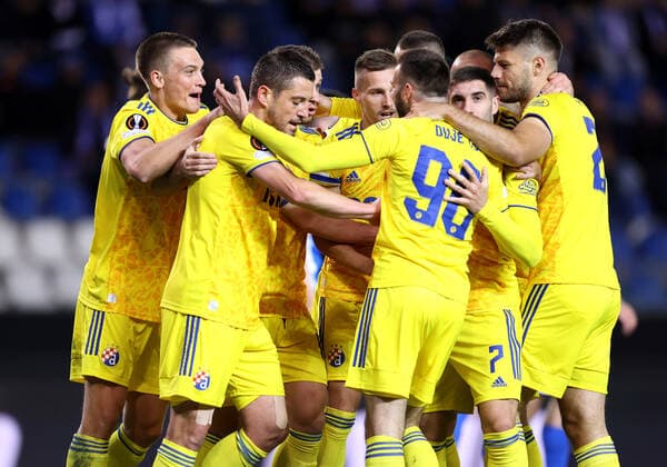 KRC Genk v Dinamo Zagreb: Group H - UEFA Europa League GENK, BELGIUM - SEPTEMBER 30: Players of Dinamo celebrates a goal during the UEFA Europa League group H match between KRC Genk and Dinamo Zagreb at Luminus Arena on September 30, 2021 in Genk, Belgium. MarkoxPrpic PIXSELL
