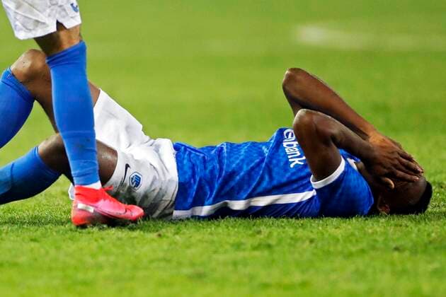 GENK, BELGIUM - SEPTEMBER 30 : Jhon Lucumi defender of KRC Genk during the UEFA Europa League Group stage H match between KRC Genk and Dinamo Zagreb on September 30, 2021 in Genk, Belgium, 30 09 2021 ( KRC Genk v Dinamo Zagreb - UEFA Europa League PhotoNews Panoramic 