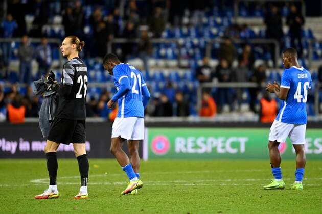 GENK, BELGIUM - SEPTEMBER 30 : Maarten Vandevoordt goalkeeper of KRC Genk during the UEFA Europa League Group stage H match between KRC Genk and Dinamo Zagreb on September 30, 2021 in Genk, Belgium, 30 09 2021 ( KRC Genk v Dinamo Zagreb - UEFA Europa League PhotoNews Panoramic 
