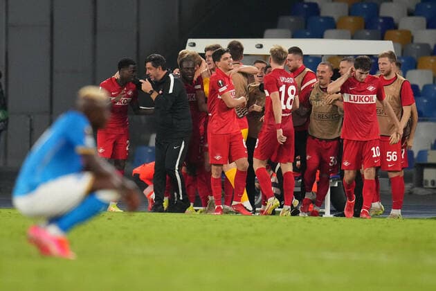 NAPLES, ITALY SEPTEMBER 30: Players of FC Spartak Moscow celebrates during the Europa League match between SSC Napoli and FC Spartak Moscow at Stadio Diego Armando Maradona on September 30, 2021 in Naples, Italy Copyright: xFotoagenziax