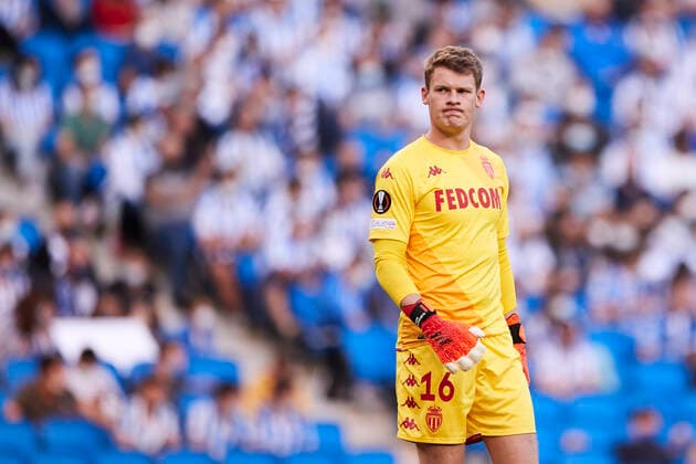 FOOTBALL - EUROPA LEAGUE - Real Sociedad vs AS Monaco Alexander Nubel of AS Monaco looks on during the Europa League football match between Real Sociedad and AS Monaco at Reale Arena on 30 of September, 2021 in San Sebastian, Spain. San Sebastian Reale Arena Basque Country Spain RSOvs MON027 Copyright: xRicardoxLarreinax