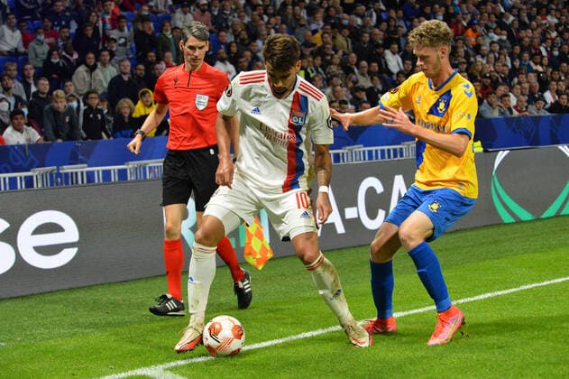 Lucas Paqueta (lyon) vs (brondby) FOOTBALL : Olympique Lyonnais vs Brondby IF - Ligue Europa - 30 09 2021 FredericChambert Panoramic 