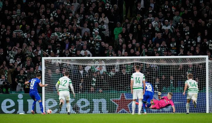 Mandatory Credit: Photo by Stuart Wallace Shutterstock (12516265bl) Lucas Alario of Bayer 04 Leverkusen beats Celtic goalkeeper Joe Hart from the penalty spot to give Leverkusen a 0-3 lead. Celtic v Bayer Leverkusen, UEFA Europa League, Group G, Football, Celtic Park, Glasgow, UK - 30 Sep 2021 EDITORIAL USE ONLY No use with unauthorised audio, video, data, fixture lists, club league logos or live services. Online in-match use limited to 120 images, no video emulation. No use in betting, games or single club league player publications. Celtic v Bayer Leverkusen, UEFA Europa League, Group G, Football, Celtic Park, Glasgow, UK - 30 Sep 2021 EDITORIAL USE ONLY No use with unauthorised audio, video, data, fixture lists, club league logos or live services. Online in-match use limited to 120 images, no video emulation. No use in betting, games or single club league player publications.  Copyright: xStuartxWallace Shutterstockx 12516265bl