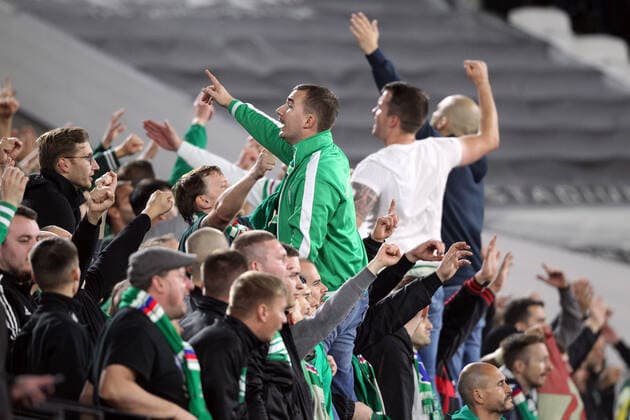 West Ham United v Rapid Vienna UEFA Europa League The Rapid Vienna fans during the UEFA Europa League Group H match at the London Stadium, Stratford Content Not Available For UK Newspapers Copyright: xPaulxChestertonx FIL-15928-0143