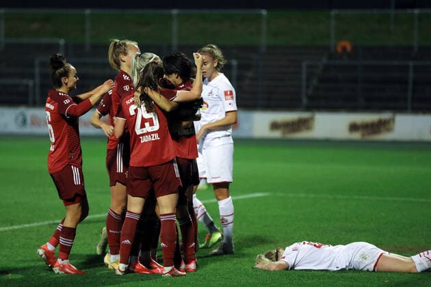 1 FC Köln Womens FC Bayern Munich Womens Bundesliga Season 2021 2022 Franz Kremer Stadium Cologne Germany 01 10 2021 2 0 Bayern Munich Bottom Marith Müller Prießen 1 FC Köln