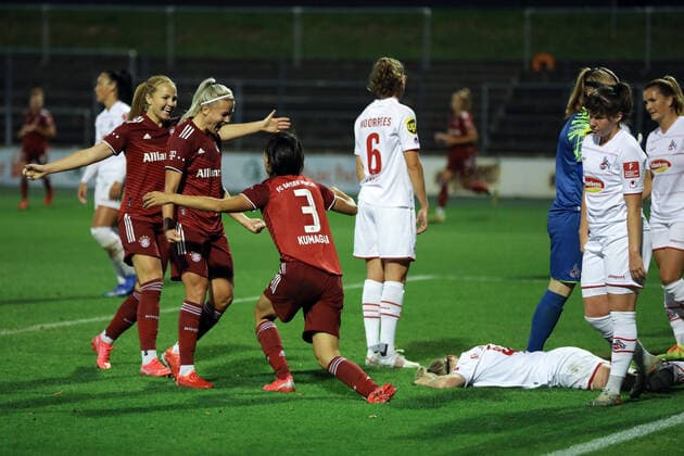 1 FC Köln Womens FC Bayern Munich Womens Bundesliga Season 2021 2022 Franz Kremer Stadium Cologne Germany 01 10 2021 2 0 Bayern Munich Bottom Marith Müller Prießen 1 FC Köln