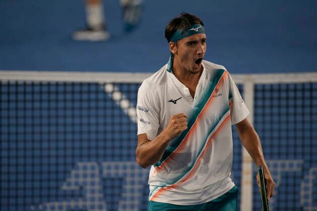 October 1, 2021, San Diego, California, USA: LORENZO SONEGO of Italy reacts to a good play while competing against Casper Ruud of Norway at the San Diego Open tennis tournament. San Diego USA - ZUMAb202 20211001_znp_b202_016 Copyright: xDavidxBarakx