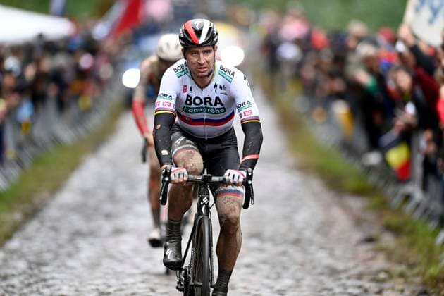 ROUBAIX, FRANCE - OCTOBER 03 : SAGAN Peter (SVK) of BORA - HANSGROHE pictured during the UCI World Tour 118th Paris Roubaix cycling race with start in Compiegne and finish at the Velodrome Andre-Petrieux in Roubaix on October 03, 2021 in Roubaix, France, 03 10 2021 ( Motordriver Kenny Verfaillie - Paris Roubaix 2021 UCI World Tour Cycling Race PhotoNews Panoramic 