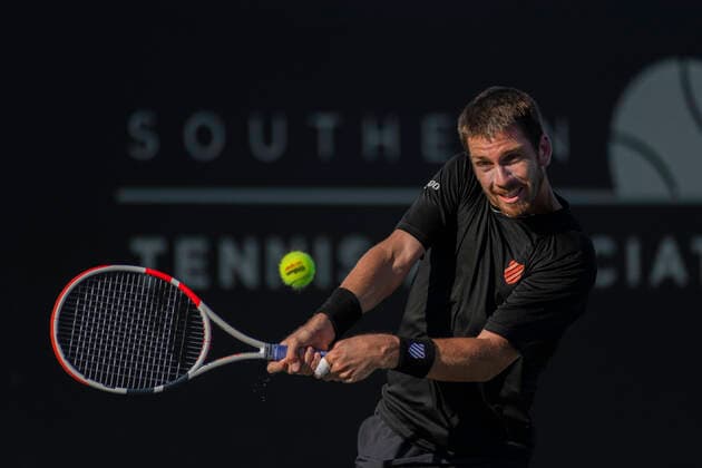 October 3, 2021, San Diego, California, USA: CAMERON NORRIE of Great Britain returns the ball to opponent Casper Ruud of Norway during the final singles match of the San Diego Open tennis tournament. Ruud won the match, 6-0, 6-2. San Diego USA - ZUMAb202 20211003_znp_b202_002 Copyright: xDavidxBarakx