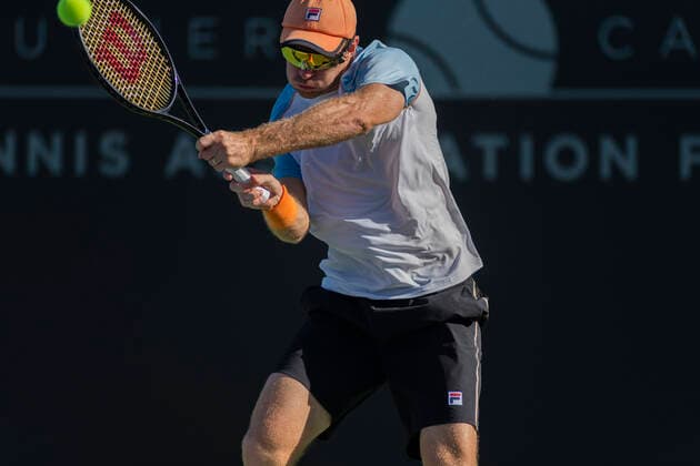 October 3, 2021, San Diego, California, USA: British tennis player NEAL SKUPSKI, partnered with British Joe Salisbury for the final doubles match of the San Diego Open tennis tournament, sends the ball back to the opposing pair of John Peers of Australia and Filip PoloÂ¡AÂ¡ek of Poland. San Diego USA - ZUMAb202 20211003_znp_b202_014 Copyright: xDavidxBarakx